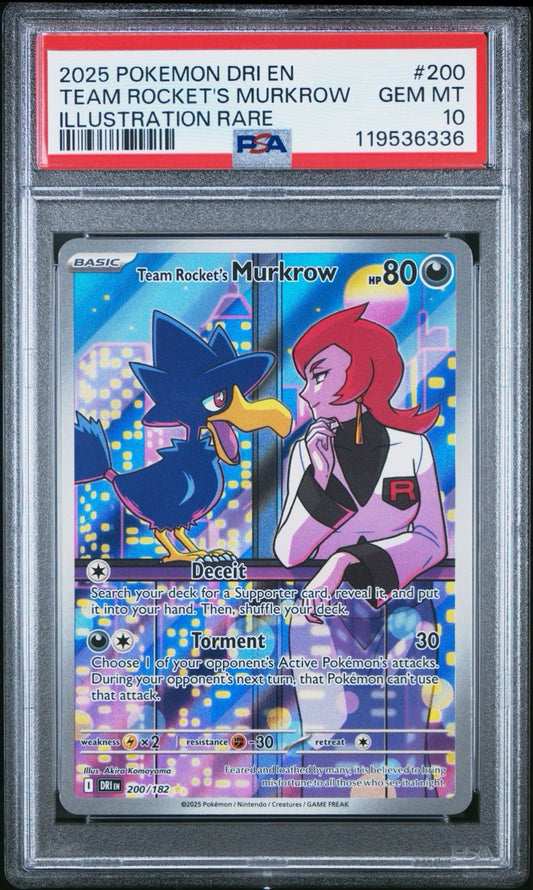 Team Rocket's Murkrow 200/182 - PSA 10 - Destined Rivals Illustration Rare