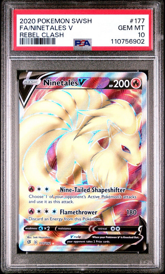 Ninetales V 177/192 PSA 10 Rebel Clash Pokemon Slab