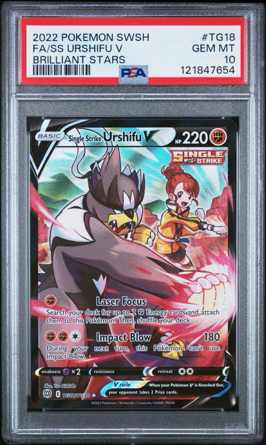 2022 Pokemon Sword & Shield Brilliant Stars SS Urshifu V #TG18 FULL ART PSA 10